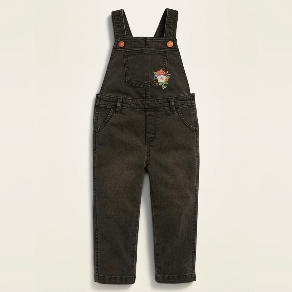 Embroidered denim overalls